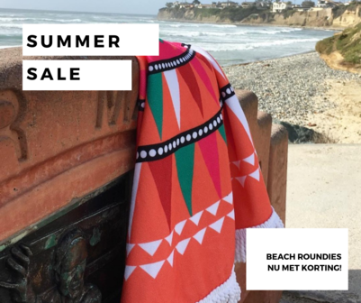 Roundie strandlaken Happy|Beach towel|Badstof|Dikke Kwaliteit|Koraal kleur|Multi colour print