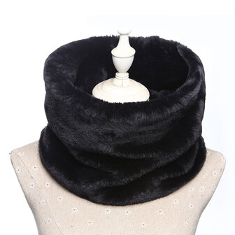 Faux fur tube scarf|Black|Infinity shawl|Fake fur