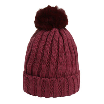 Warm women&#039;s beanie Unicolor|Burgundy Red|Knitted hat|faux fur pompon