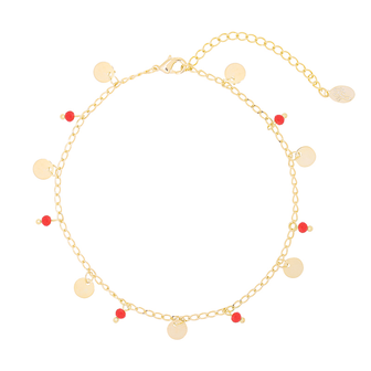 Enkelbandje Funky Circles|Goudkleurig Rood