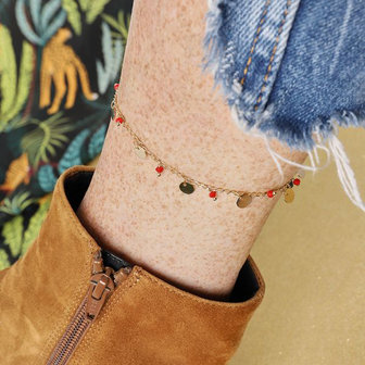  Anklet Funky Circles|Gold colored Red