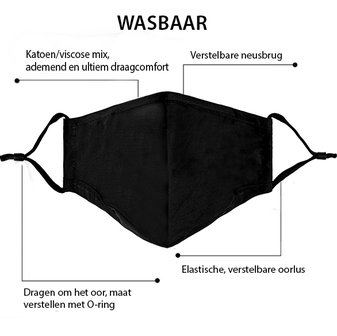 Zwart mondmasker Stylish|Katoen mondkapje|Wasbaar|Excl. filters