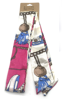 Zijdezachte lange bandana Chains|Klein sjaaltje|Roze Blauw Wit