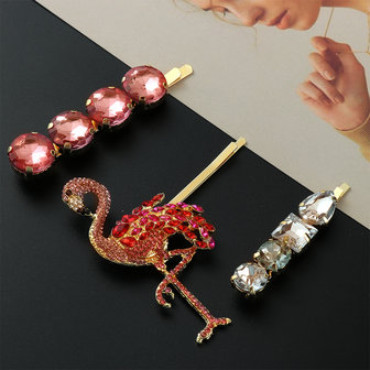 Haarclips Flamingo Sparkle|Haarschuifjes|Goud|Glitter|Set van 3