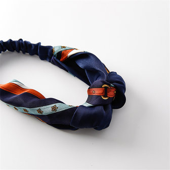 Haarband zijdezacht Elegant|Blauw offwhite bruin|Satijn|Knot