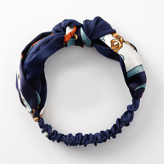 Haarband zijdezacht Elegant|Blauw offwhite bruin|Satijn|Knot