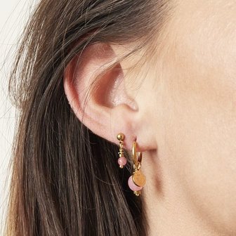 Earrings Peacock|Gold colored pink|Charm