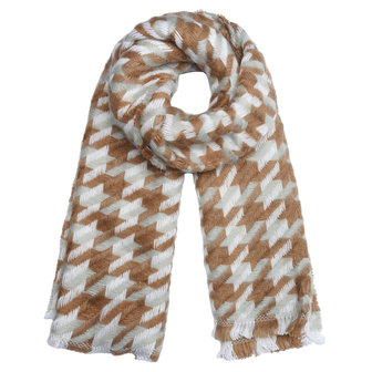Extra soft scarf Houndstooth|Long ladies shawl|Beige white