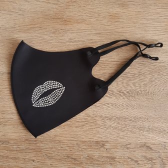 Trendy black face mask Kisses|Scuba mouth mask|Reusable Lavable