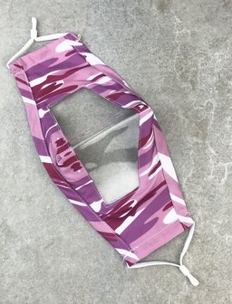 Doorzichtig mondkapje Perfect|Katoen roze mondkapje plastic venster