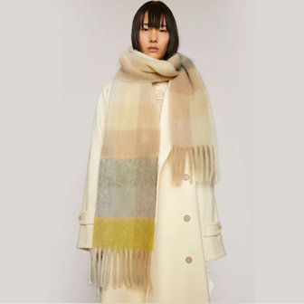 Extra warm scarf Checkered|Winter shawl women|Yellow Grey
