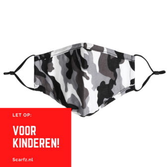 Grijs Camo mondmasker kinderen|Katoen mondkapje|Wasbaar|Excl. filters