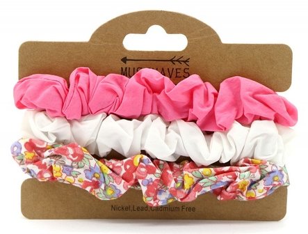 Scrunchie set Floral|Haarelastiekjes|Roze Wit Geel|3 Stuks