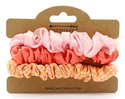 Scrunchie set Coral|Hair ties|Pink Coral Yellow|3 Pieces