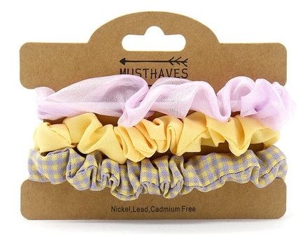 Scrunchie set Spring|Hair ties|Lilac purple Yellow|3 Pieces
