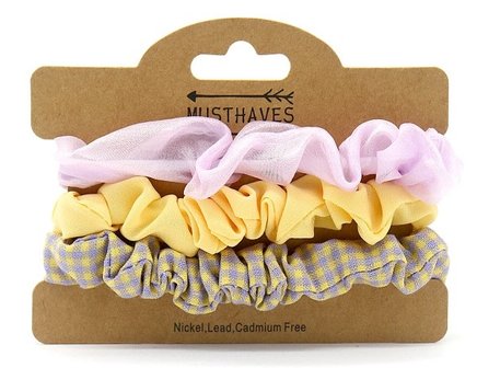 Scrunchie set Spring|Haarelastiekjes|Lilapaars geel|3 Stuks