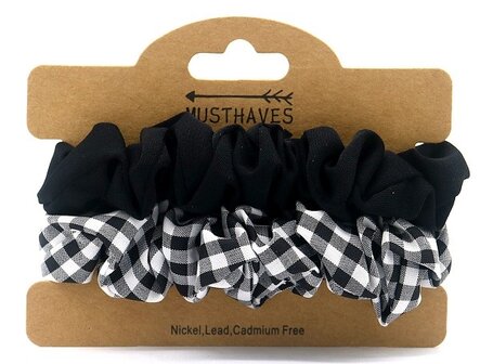 Scrunchie set Check|Haarelastiekjes|Zwart Wit|2 Stuks