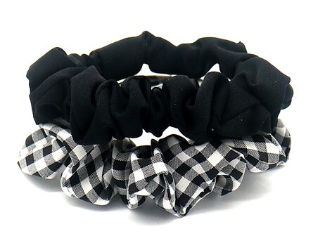 Scrunchie set Check|Haarelastiekjes|Zwart Wit|2 Stuks