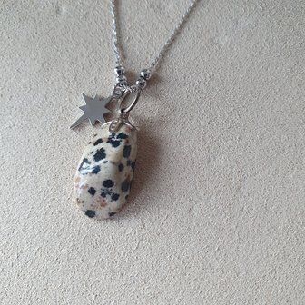 Dalmatian Jaspis necklace Speckled|Gemstone jewellery|Silver coloured