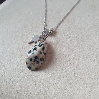 Dalmatian Jaspis necklace Speckled|Gemstone jewellery|Silver coloured