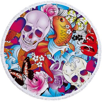 Beach roundie Japan Art|Badstof Microfiber|Extra dikke kwaliteit|Koi skull tattoo