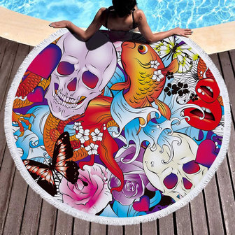 Beach roundie Japan Art|Badstof Microfiber|Extra dikke kwaliteit|Koi skull tattoo