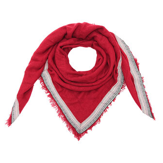 Vierkante dames sjaal Colourful Rows|Vierkante shawl|Bordeaux rood|Aztec bies