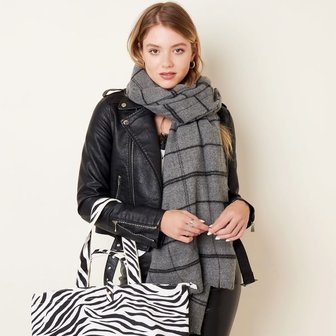 Dames sjaal Check the Box|Lange shawl|Geruit Geblokt|Grijs