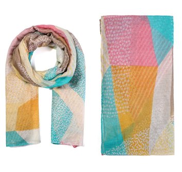 Lange dames sjaal Happy Yellow|Geel mintgroen roze
