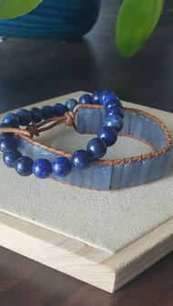 Armbandenset edelsteen Gypsy Blue|Lederen armband|Blauwe Kwarts Lapis Lazuli