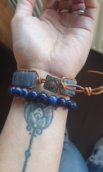 Bracelet set gemstones Gypsy Blue|Leather bracelet|Blue Quartz Lapis Lazuli