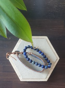 Bracelet set gemstones Gypsy Blue|Leather bracelet|Blue Quartz Lapis Lazuli