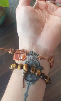 Armbandenset edelsteen set Boho Me|Leren armband|Carneool Tijgeroog