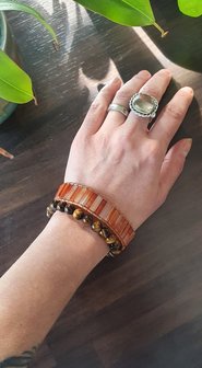 Armbandenset edelsteen set Boho Me|Leren armband|Carneool Tijgeroog
