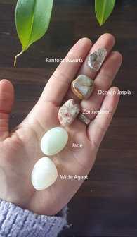 Crystal set Positive Energy|Jade, Ocean Jasper, Phanton Quarts, white Agate, Sunstone