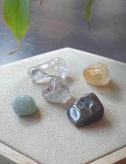 Crystal set Letting Go|Rutilated Quartz, Smoky Quartz, Citrine, Aquamarine, Petrified Wood