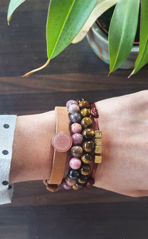 Armbandenset edelsteen Lovely|Leren armband|Tijgeroog Rhodoniet