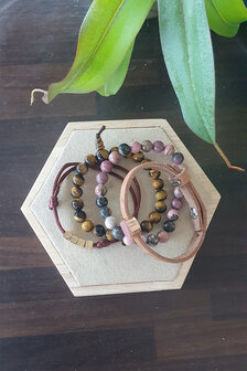 Bracelet set gemstones Lovely|Leather bracelet|Tiger&#039;s Eye Rhodonite