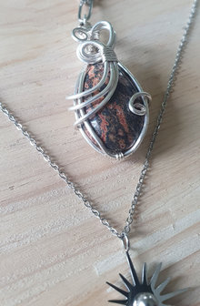 Rhodochrosiet wire wrapping ketting|Edelsteen sieraad|Zilverkleurig