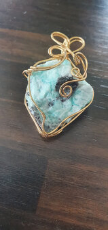 Amazonite pendant|Rare gemstone jewellery|Gold colored brass