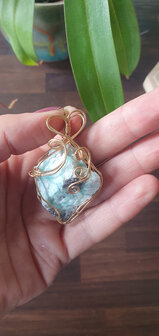 Amazonite pendant|Rare gemstone jewellery|Gold colored brass