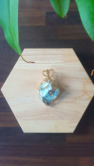 Amazonite pendant|Rare gemstone jewellery|Gold colored brass