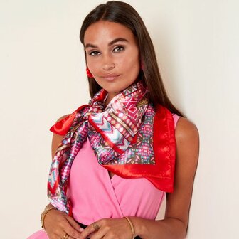 Vierkante zijdezachte sjaal Summer Red|Satijn|Rood Roze