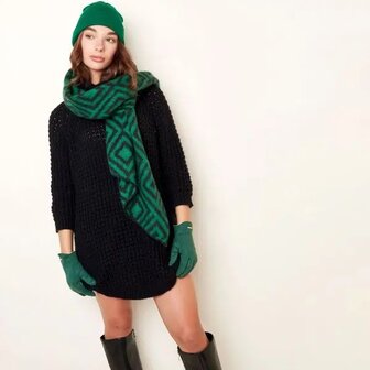 Warme damessjaal Green Diamonds|Groen zwart|Wintersjaal