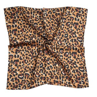 Vierkante zijdezachte dames sjaal Silky Leo Art|Vierkante shawl|Satijn|Bruin|Luipaardprint