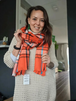 Zachte damessjaal Cute Checks|Oranje geruit geblokt|Wintersjaal