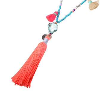 Scarfz boho ketting aquablauw oranje