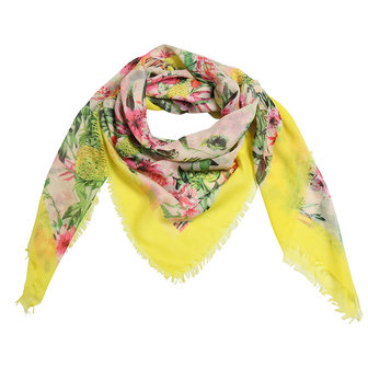 Vierkante dames sjaal Botanic Paradise geel roze groen