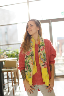 Scarfz vierkante dames sjaal geel bloemen