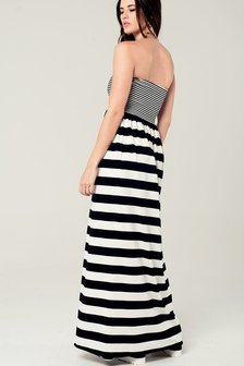 Maxi jurk Stripes|Zwart wit gestreept|Bandeau jurk